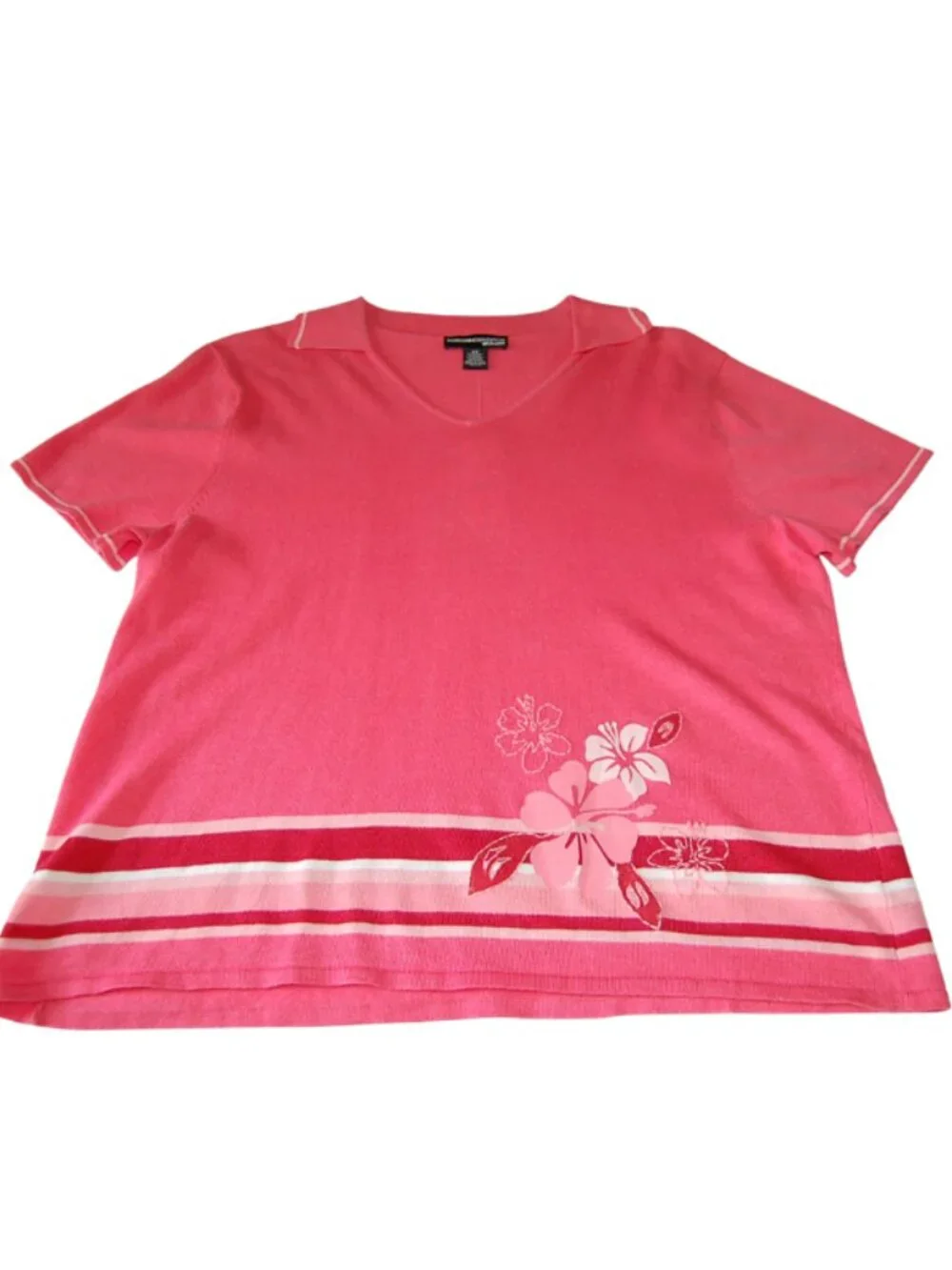 Norton McNaughton Women’s 2X Pink Tropical Floral Ramie Cotton Knit Cottagecore - Picture 5 of 12